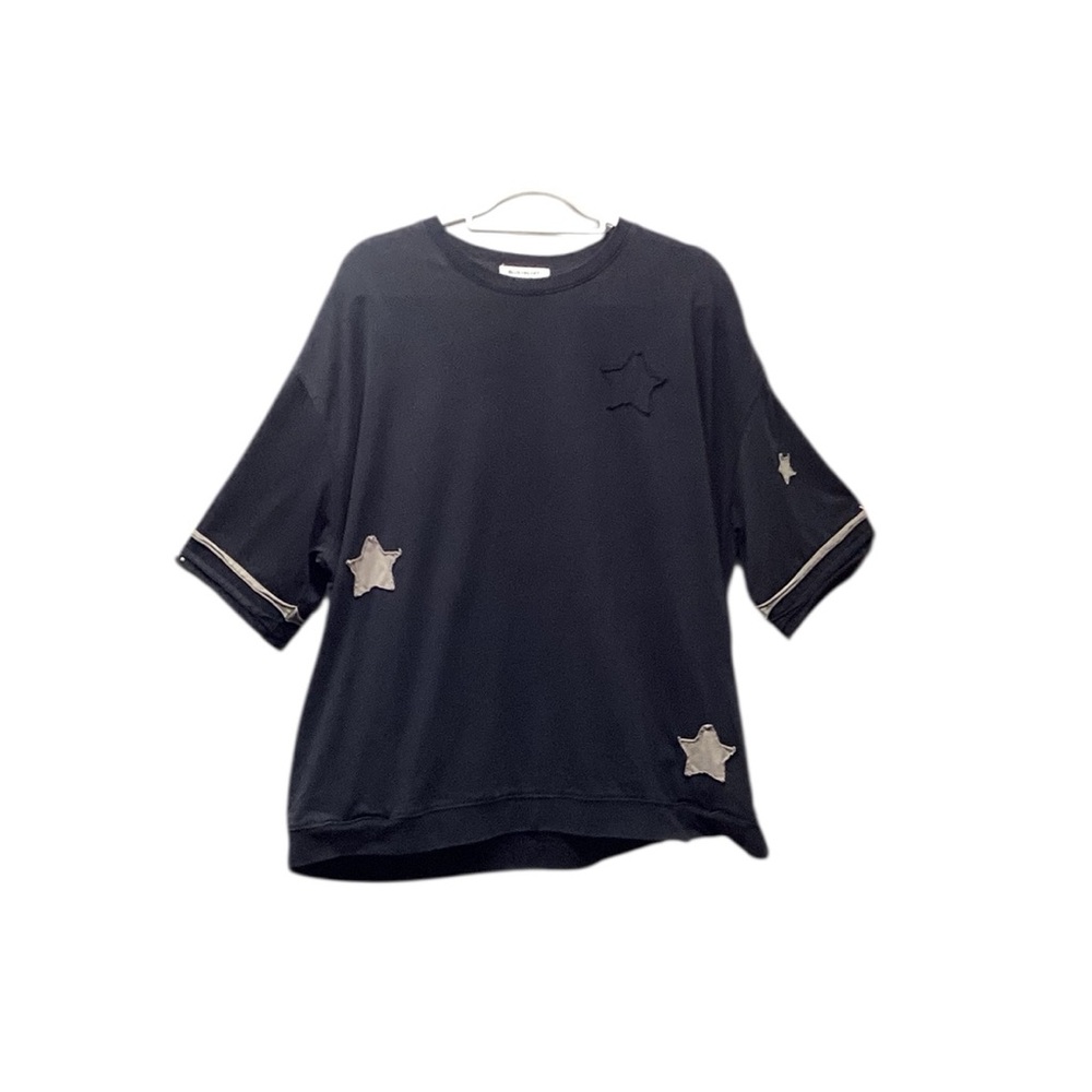 Blue Velvet Primitive star patch Boho Cotton Black top Size Large